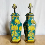 Chinoiserie Blue and Yellow Porcelains Table Lamps - A Pair