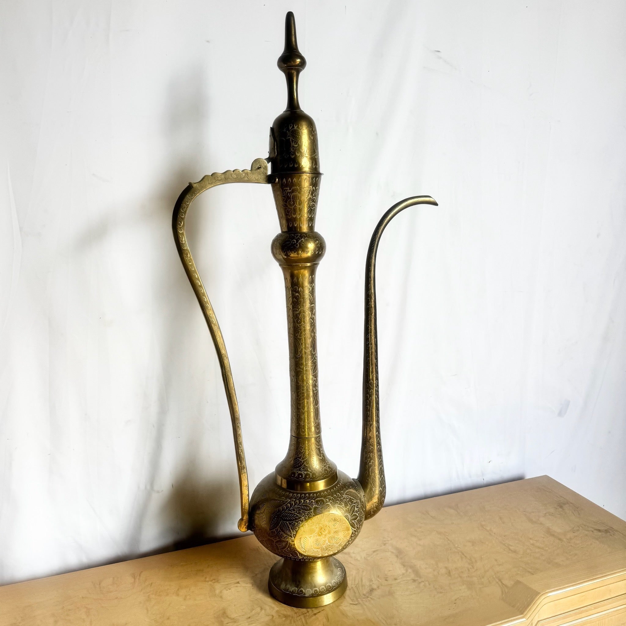 Moorish Etched Brass Pitcher/Ewer/Aftaba/Surahi