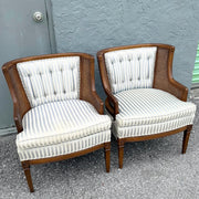 Vintage Hollywood Regency Cane Tufted Barrels Chairs - A Pair Dolphin & Flamingo