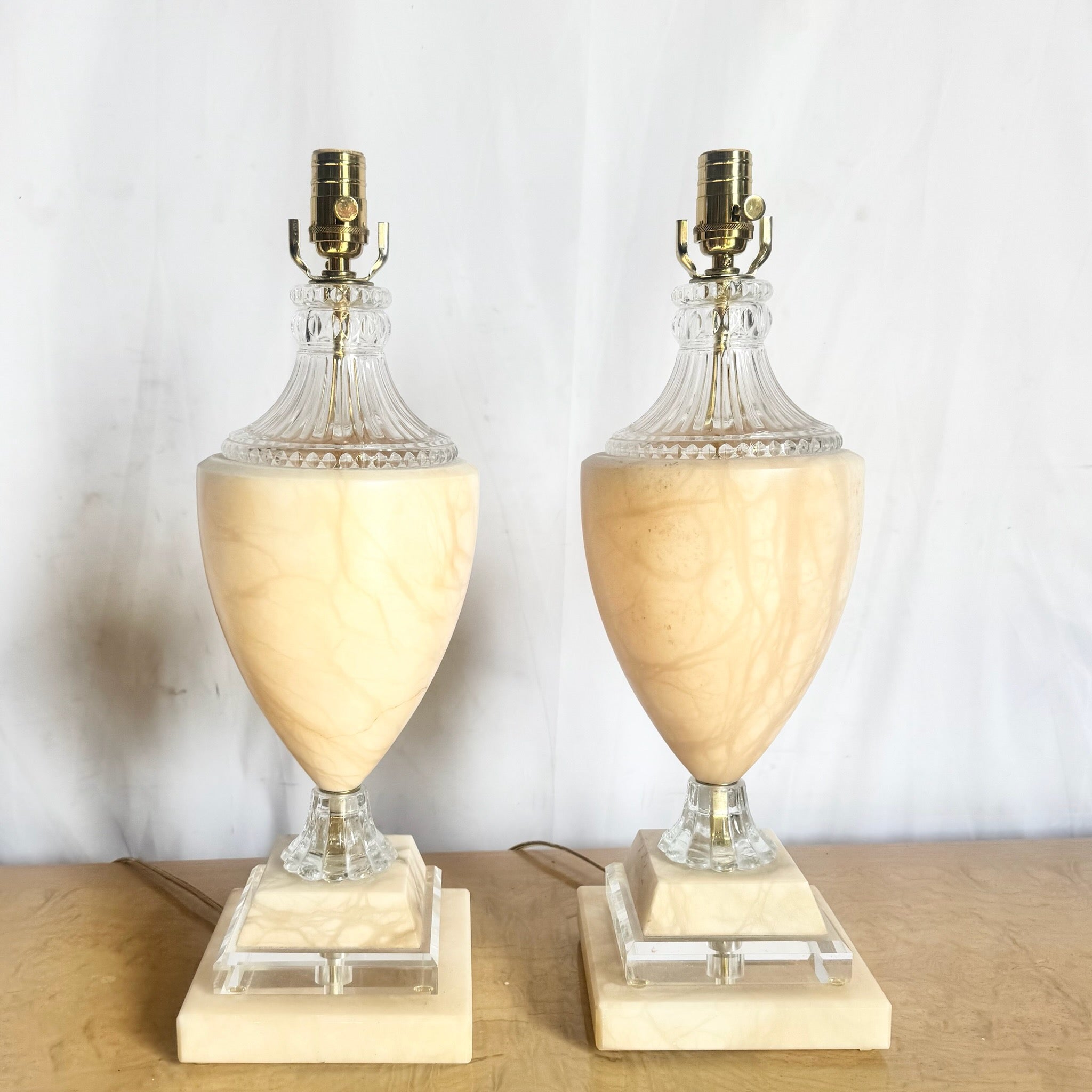 Vintage Spanish Alabaster Crystal and Lucite Table Lamps - A Pair