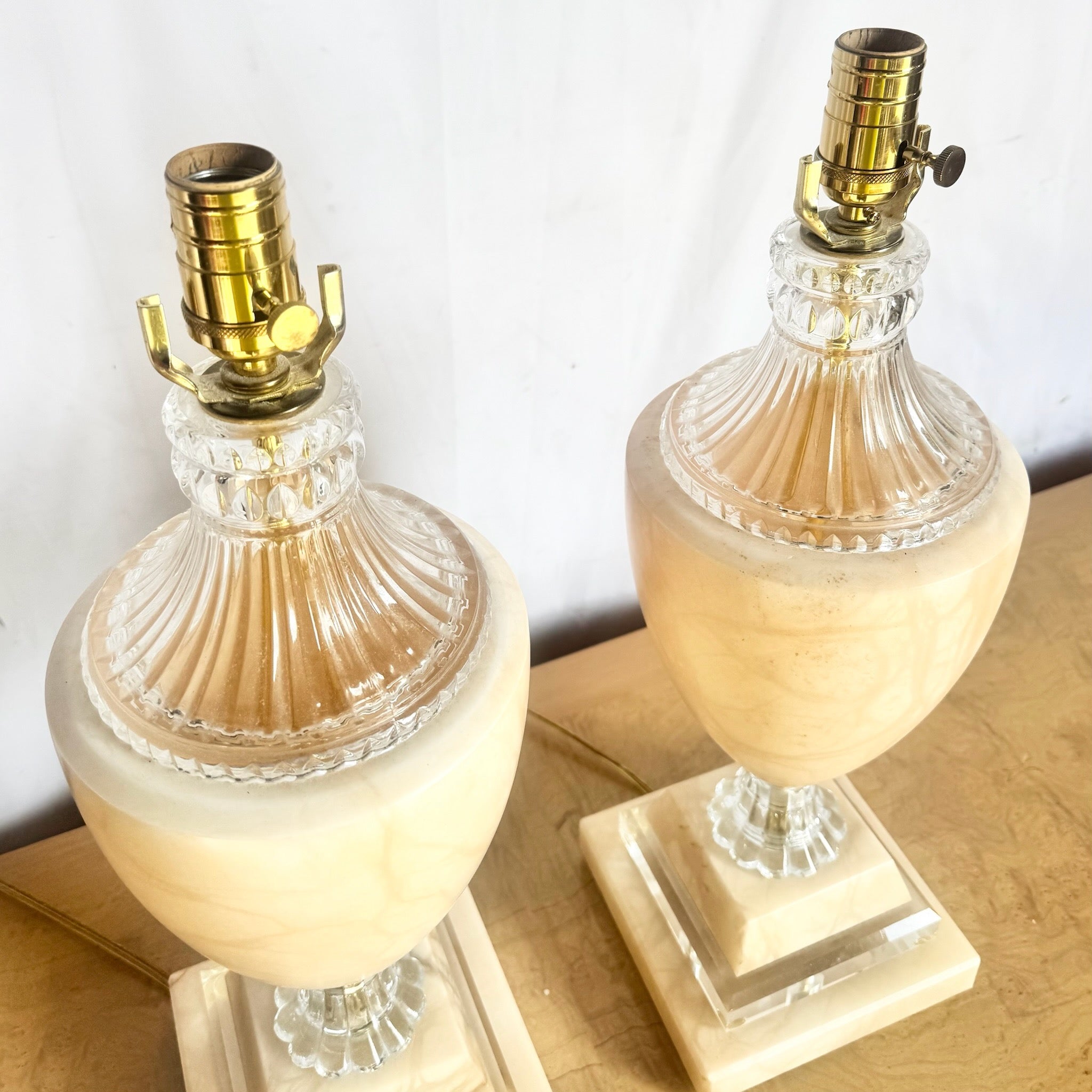 Vintage Spanish Alabaster Crystal and Lucite Table Lamps - A Pair