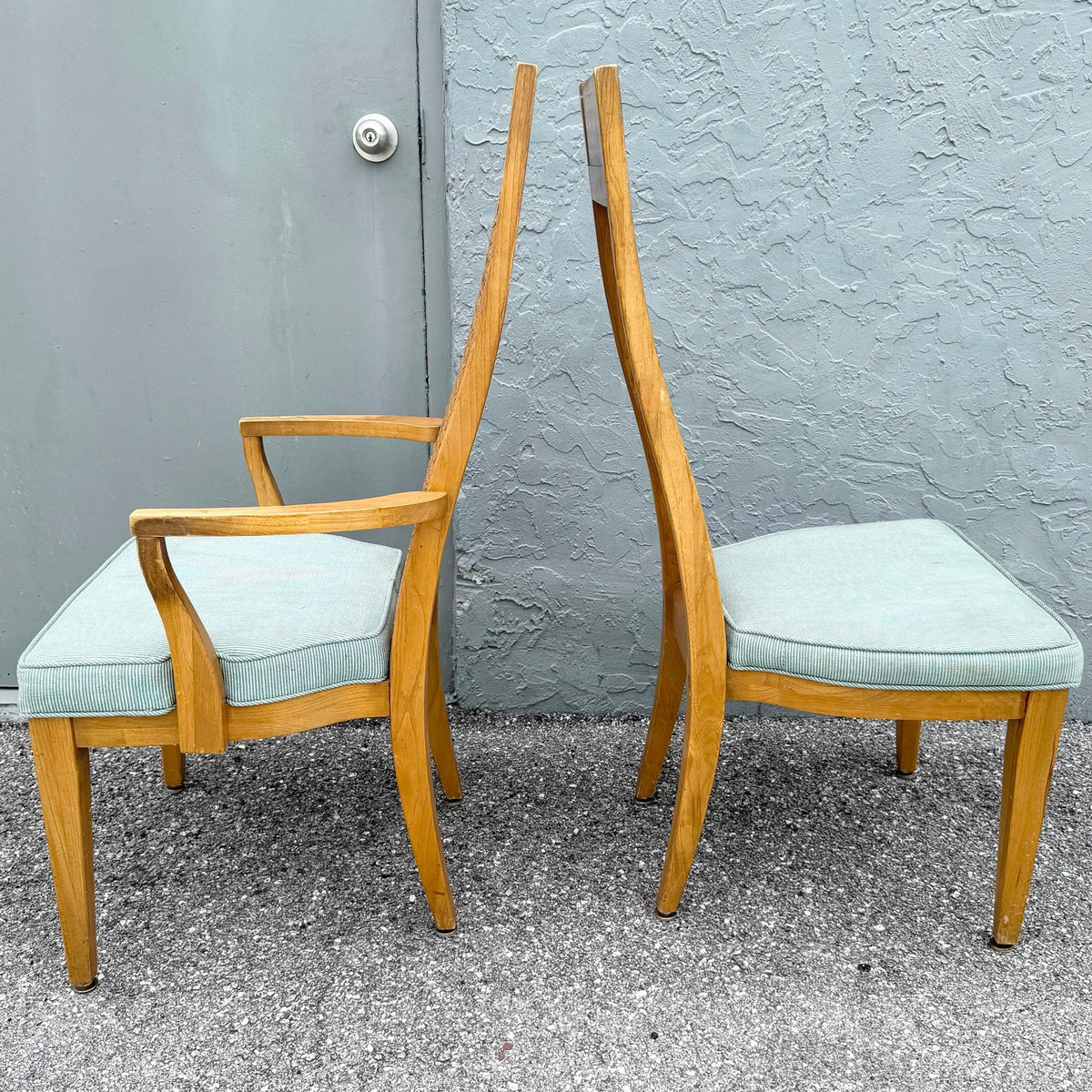 Mid Century Modern Burlwood Caneback Dining Chairs - Set of 6 Dolphin & Flamingo
