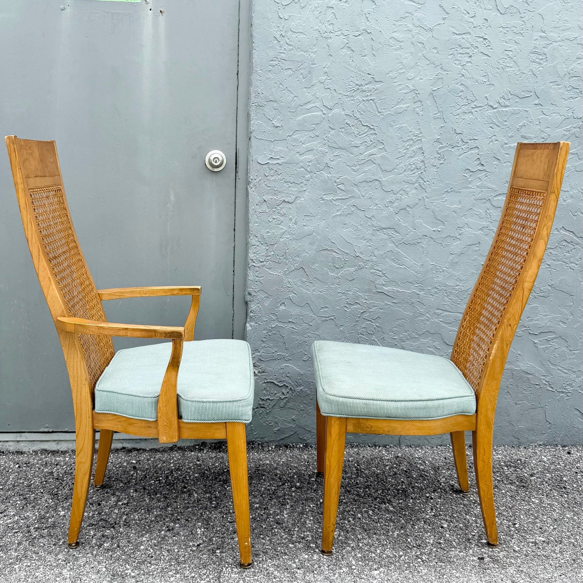 Mid Century Modern Burlwood Caneback Dining Chairs - Set of 6 Dolphin & Flamingo