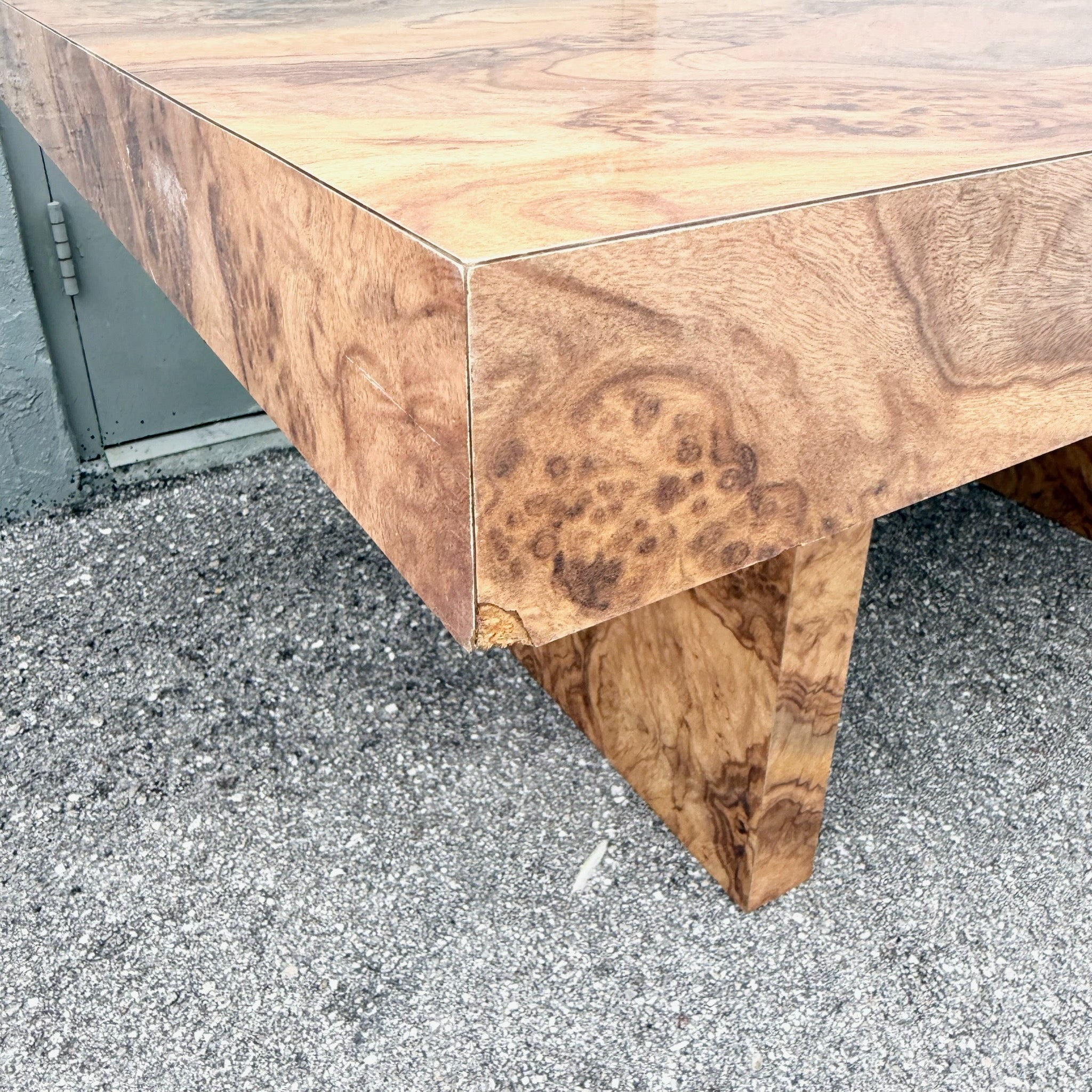 Vintage Postmodern Burlwood Laminate Rectangular Dining Table Dolphin & Flamingo