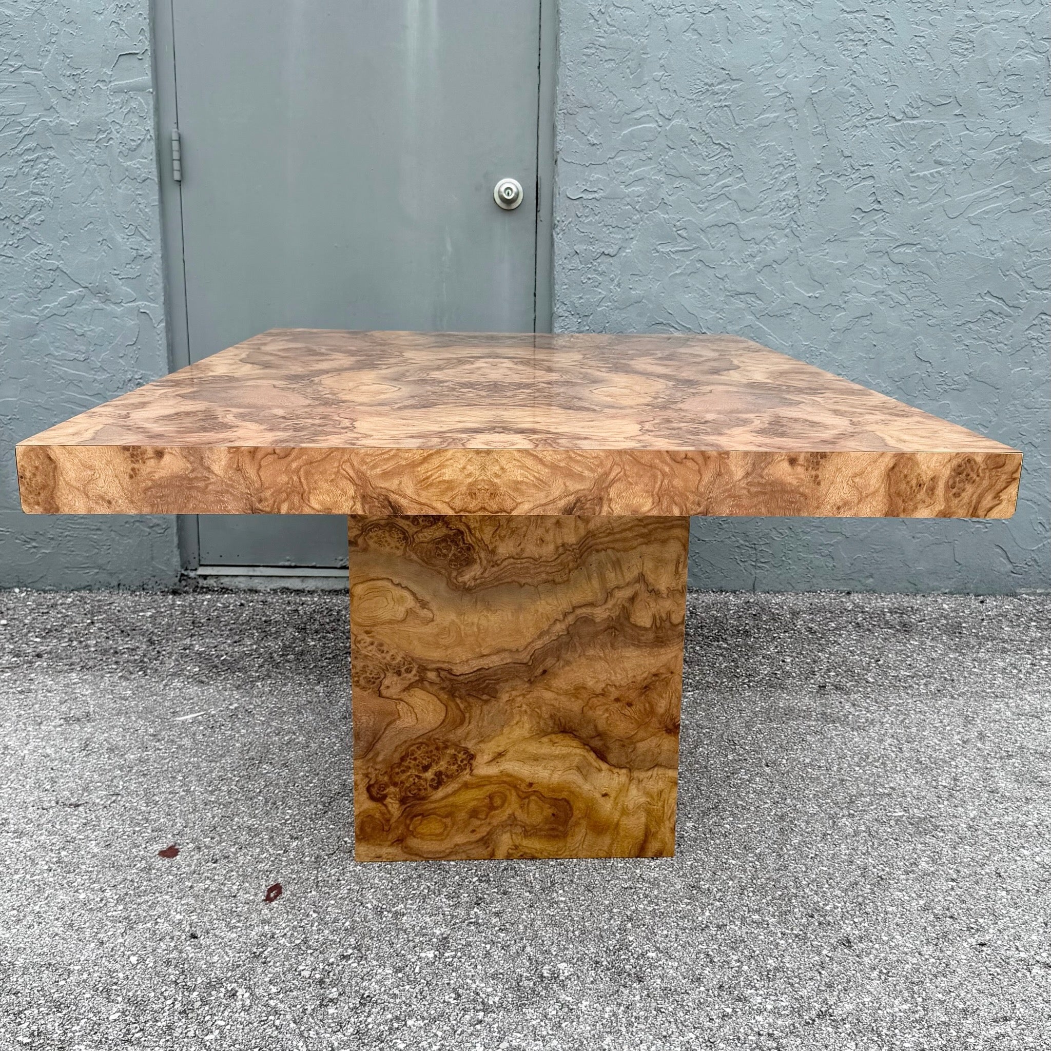 Vintage Postmodern Burlwood Laminate Rectangular Dining Table Dolphin & Flamingo