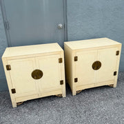 Vintage Chinoiserie Cream and Gold Server Cabinets - A Pair Dolphin & Flamingo