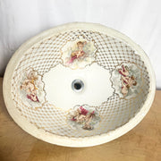 Vintage Italian Oval Hand Painted Cherub Sink by Cesame