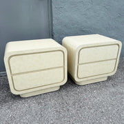 Postmodern Faux Goat Skin Laminate Waterfall Nightstands - A Pair Dolphin & Flamingo