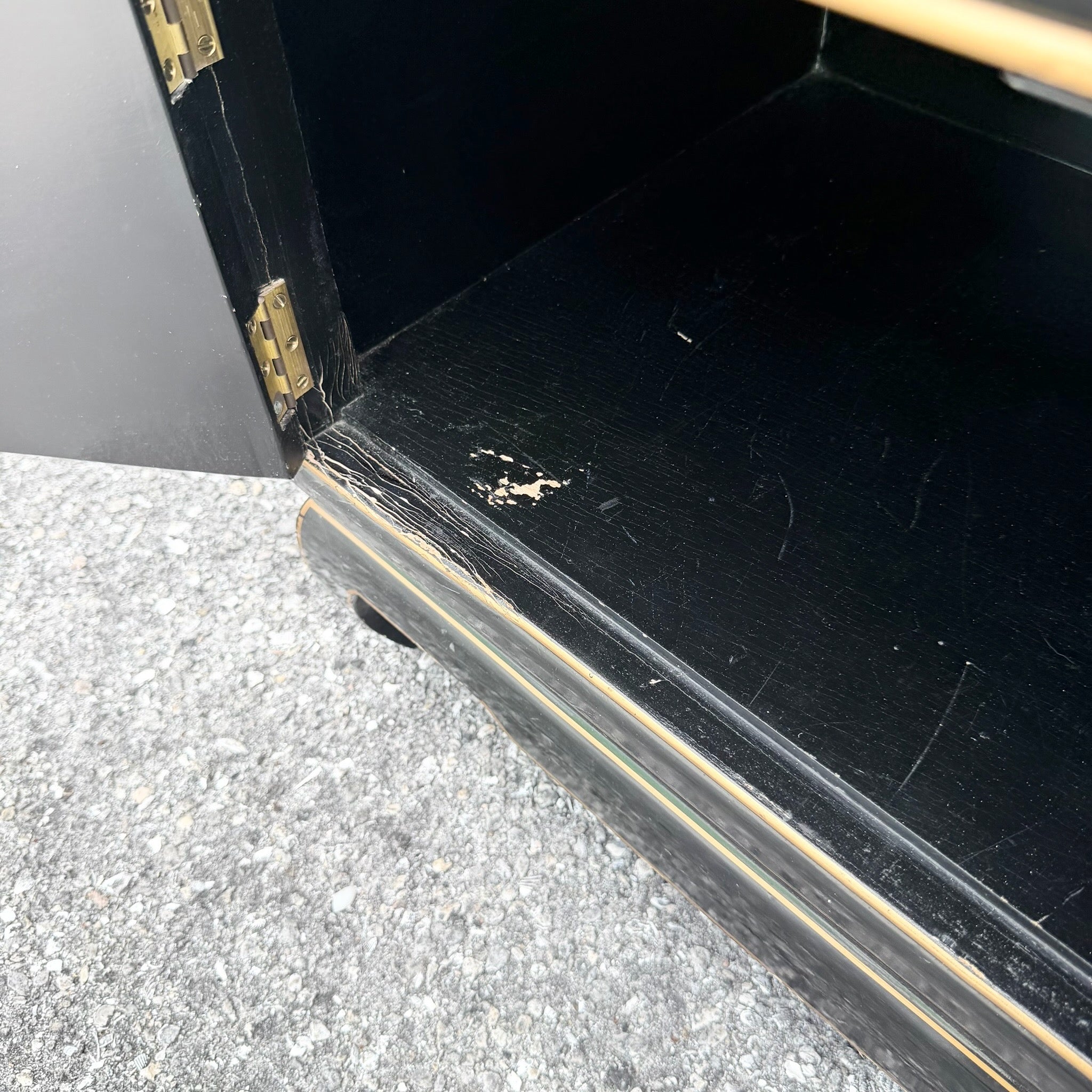 Vintage Cantonese Black Lacquered Hand Painted Nightstands - A Pair Dolphin & Flamingo