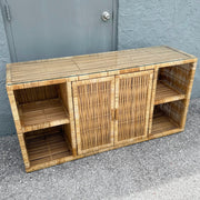 Boho Chic Wicker Wrapped Credenza With Glass Top Dolphin & Flamingo