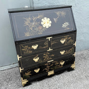 Chinese Black Lacquered and Hand-Painted Secretary Desk Dolphin & Flamingo