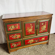 Vintage Chinese Hand Painted Red Side Board