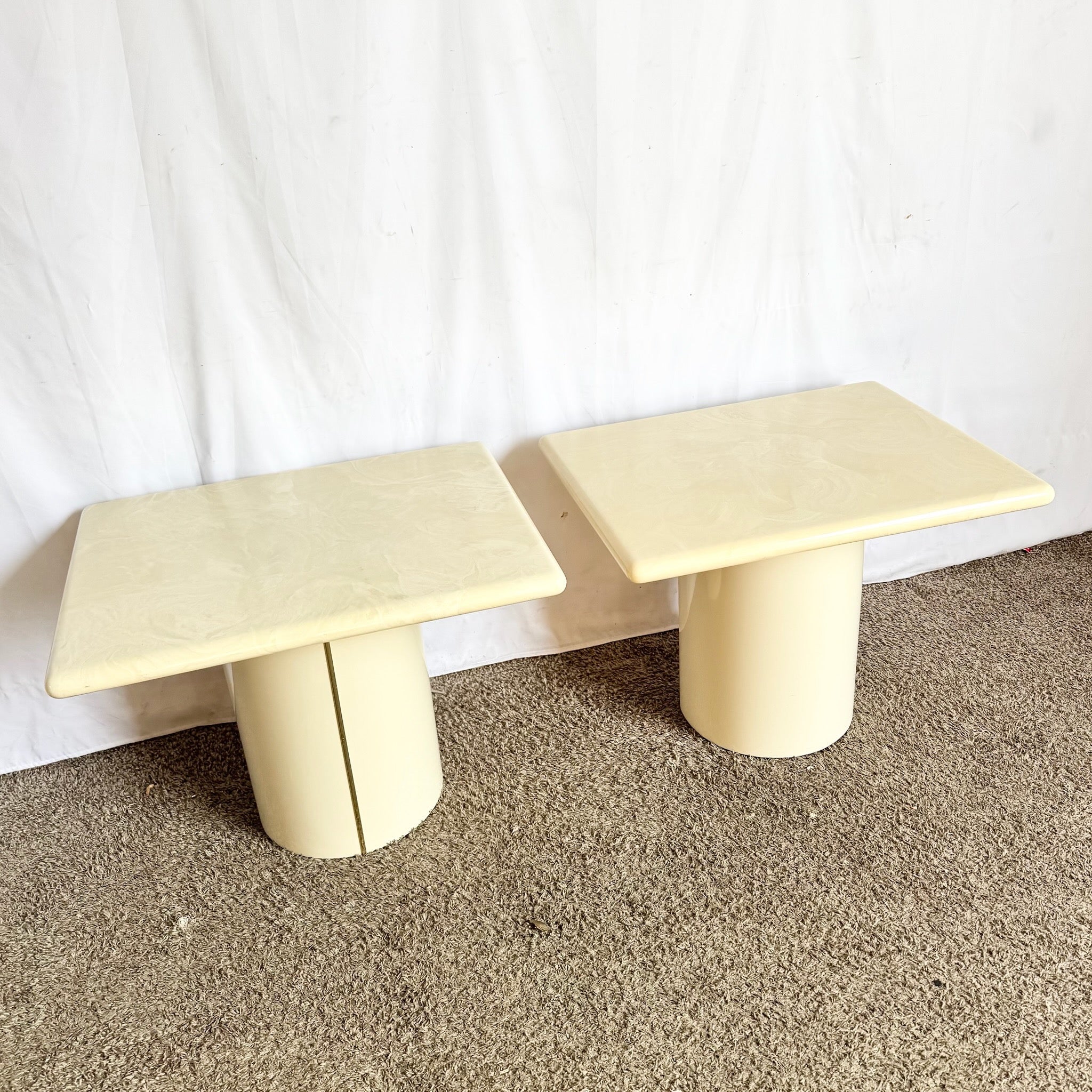 Postmodern Faux Marble Top Side Tables - A Pair