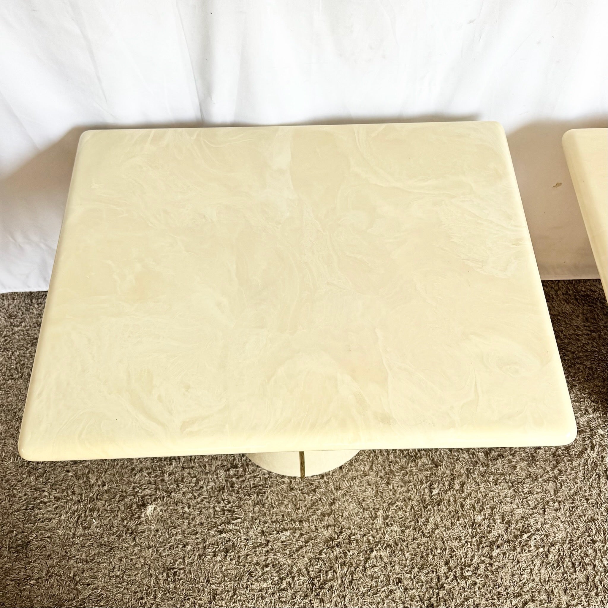 Postmodern Faux Marble Top Side Tables - A Pair