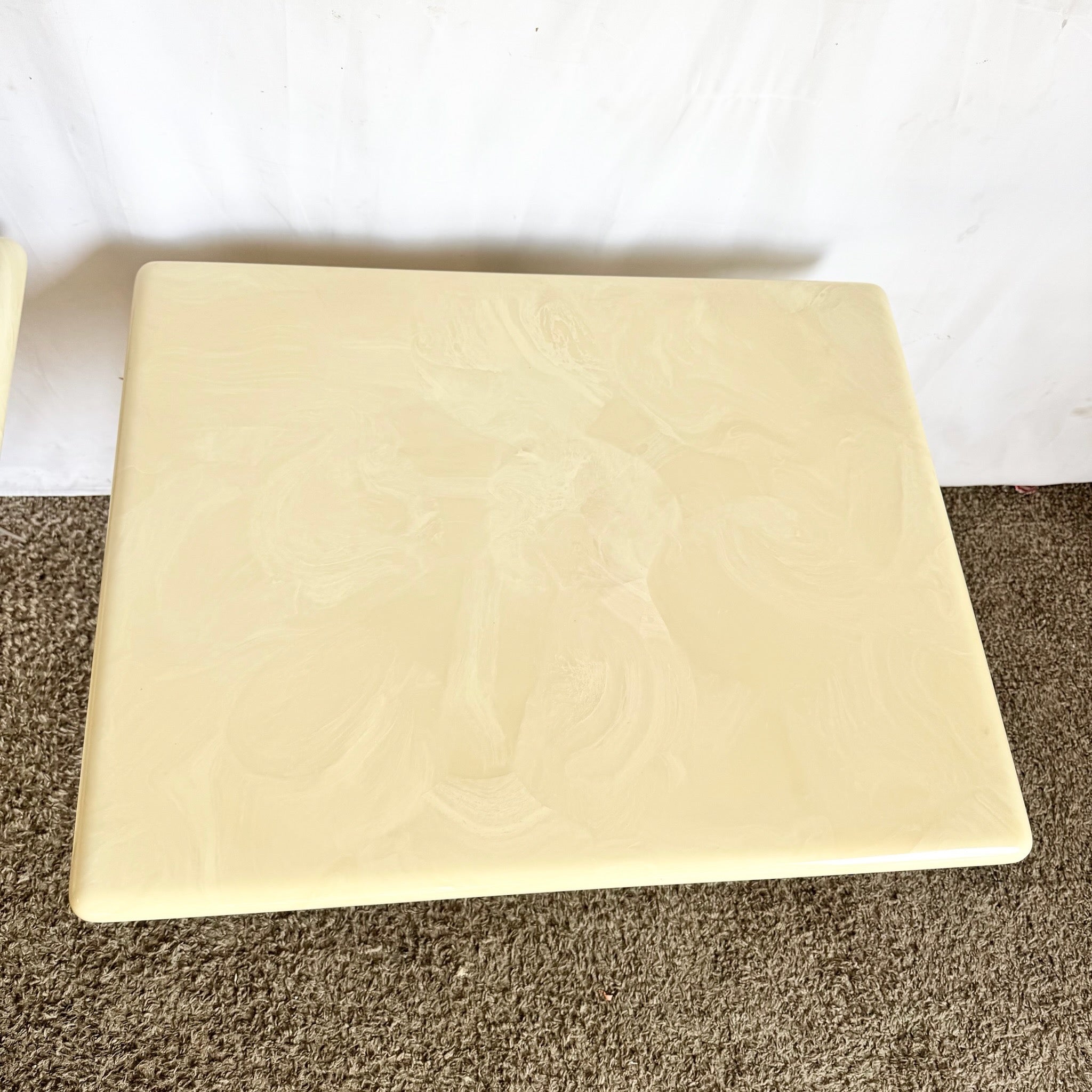 Postmodern Faux Marble Top Side Tables - A Pair