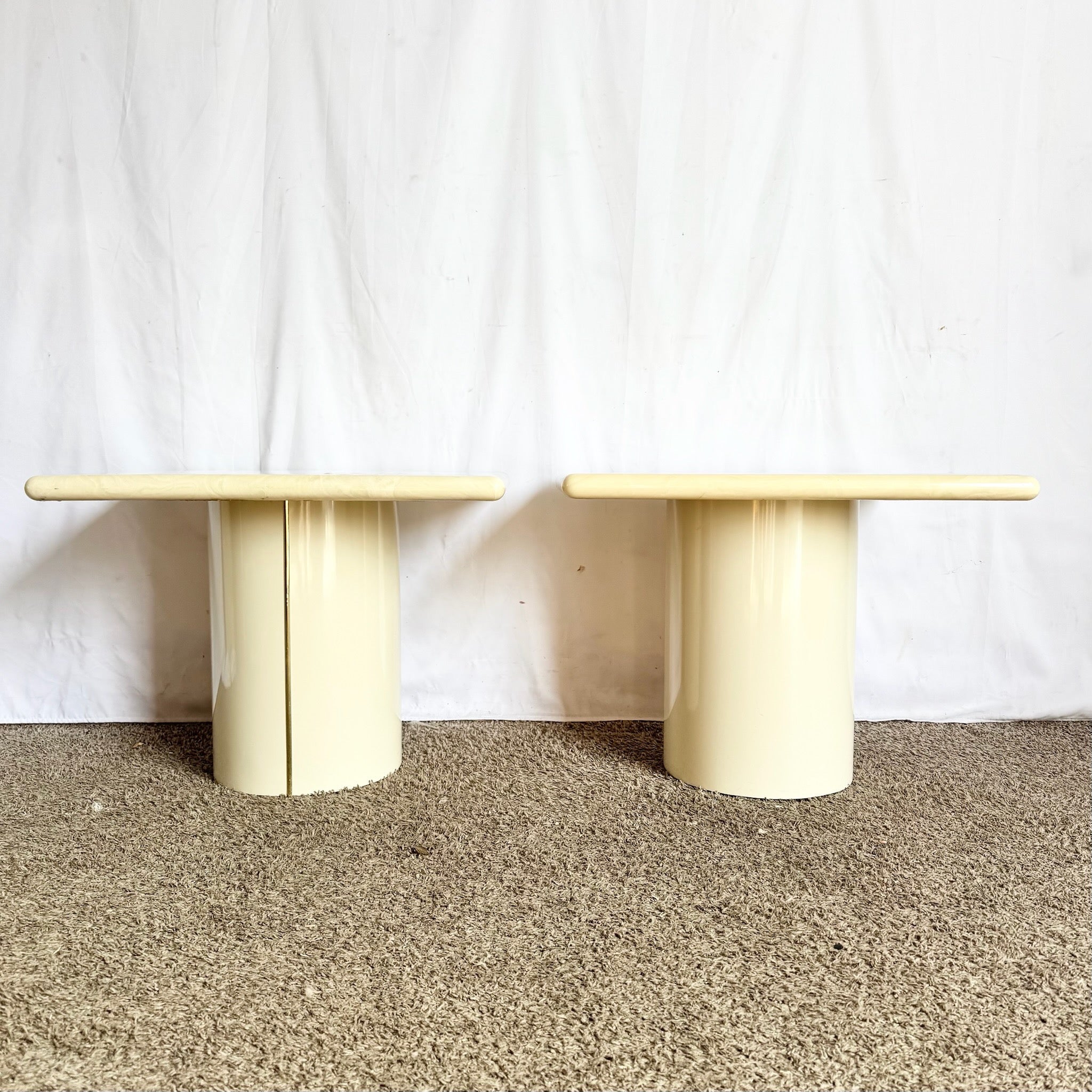 Postmodern Faux Marble Top Side Tables - A Pair