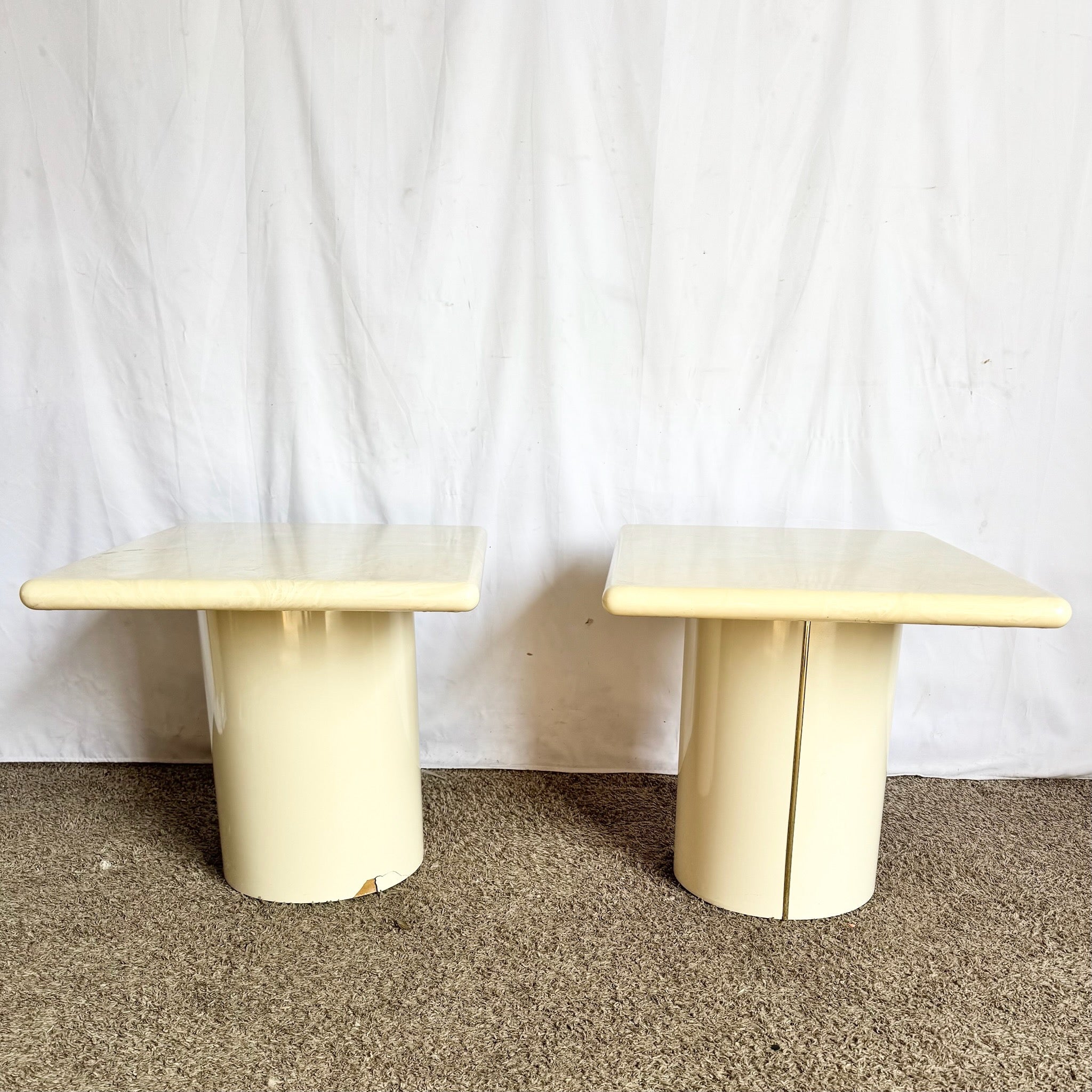 Postmodern Faux Marble Top Side Tables - A Pair