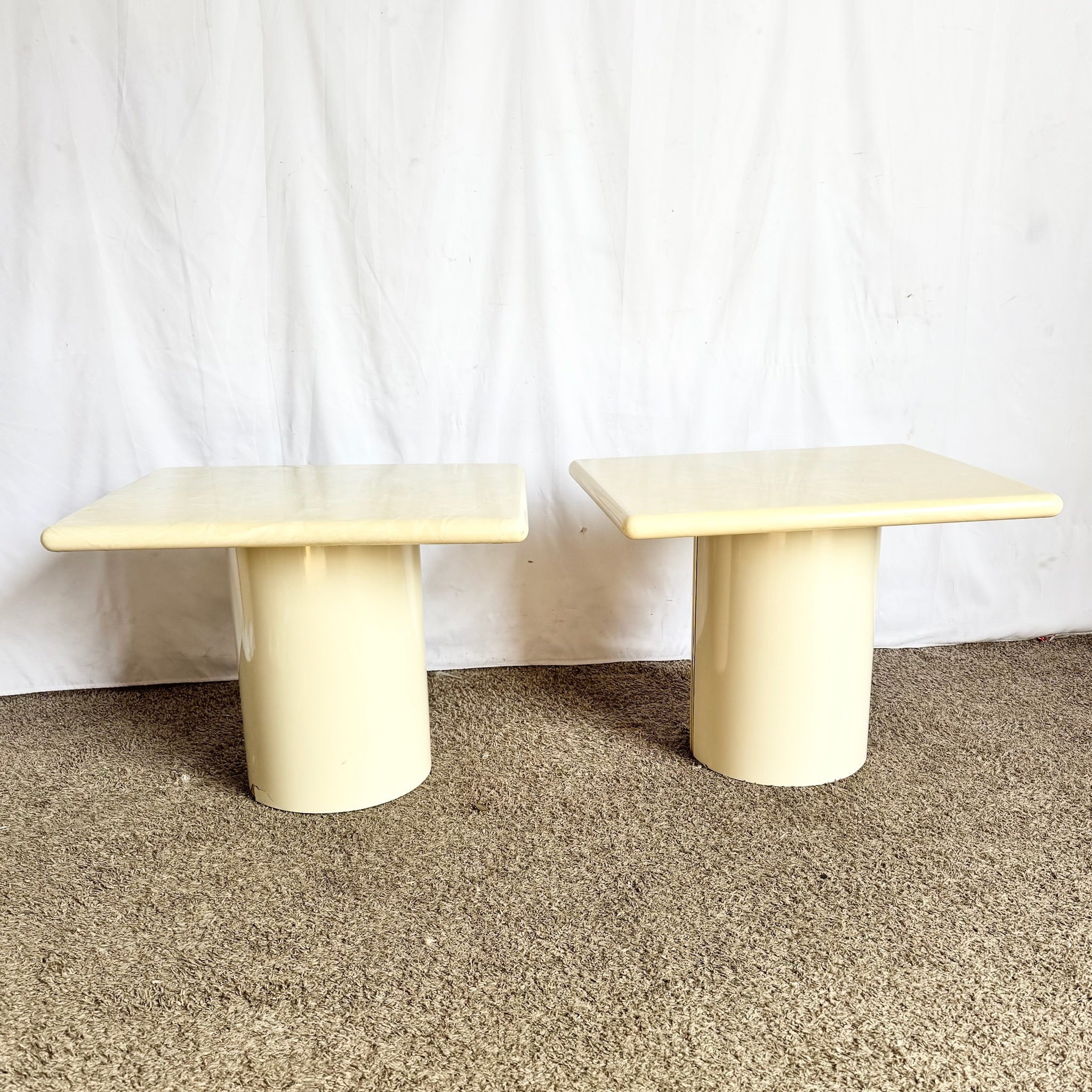 Postmodern Faux Marble Top Side Tables - A Pair
