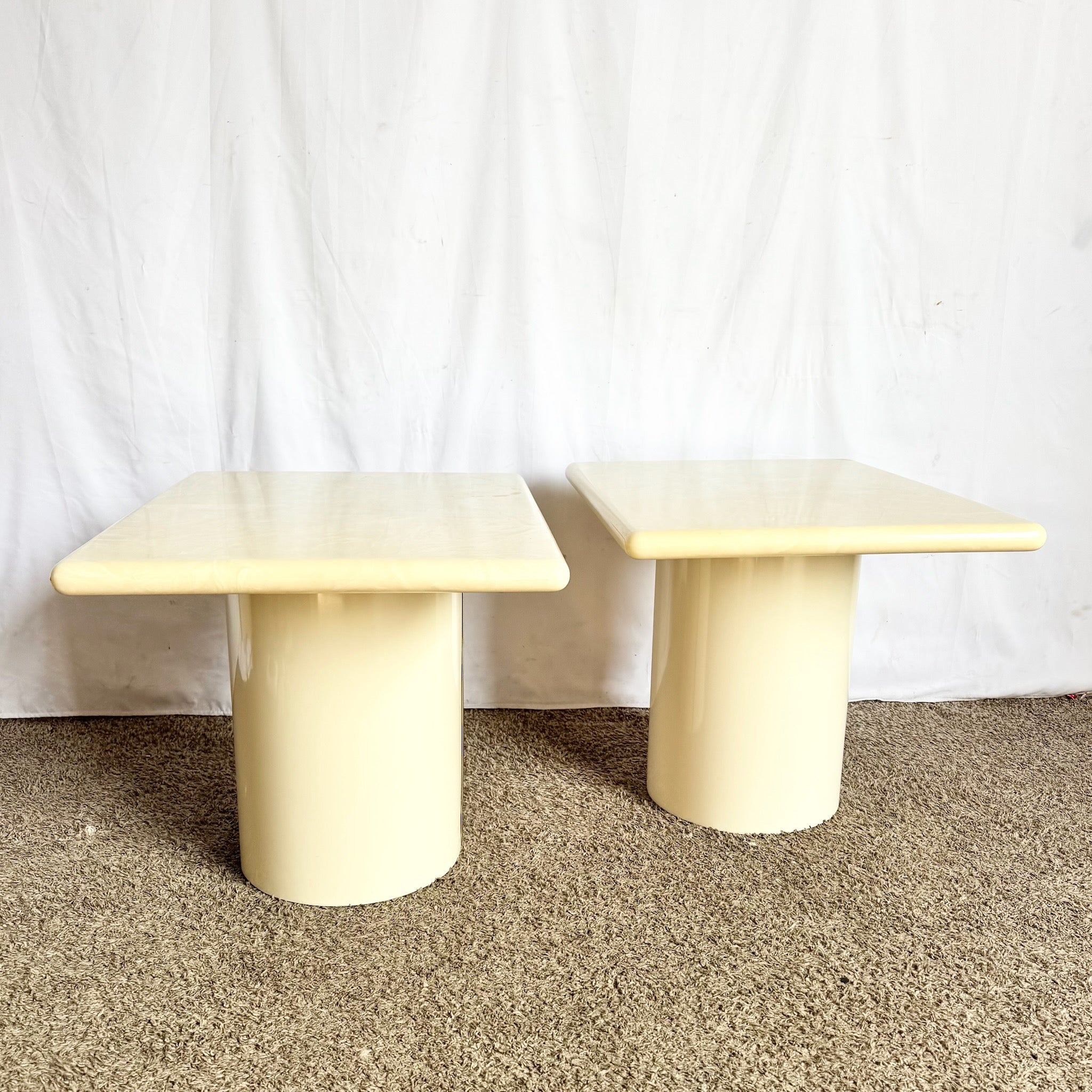 Postmodern Faux Marble Top Side Tables - A Pair