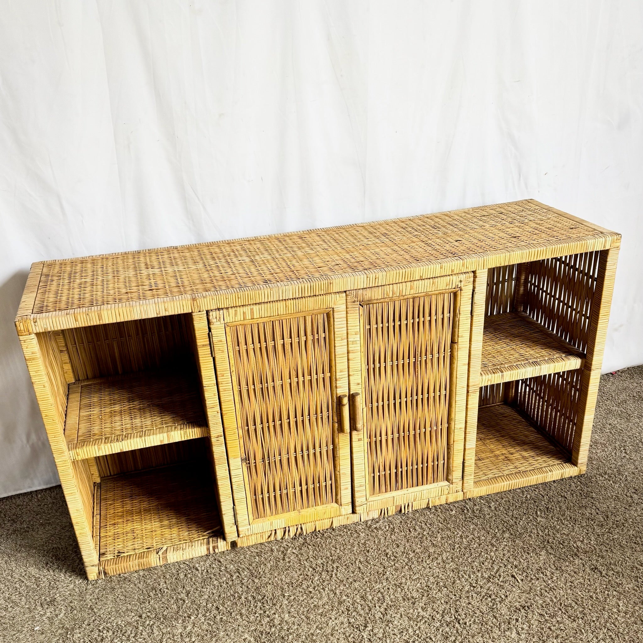Vintage Boho Chic Wicker Credenza