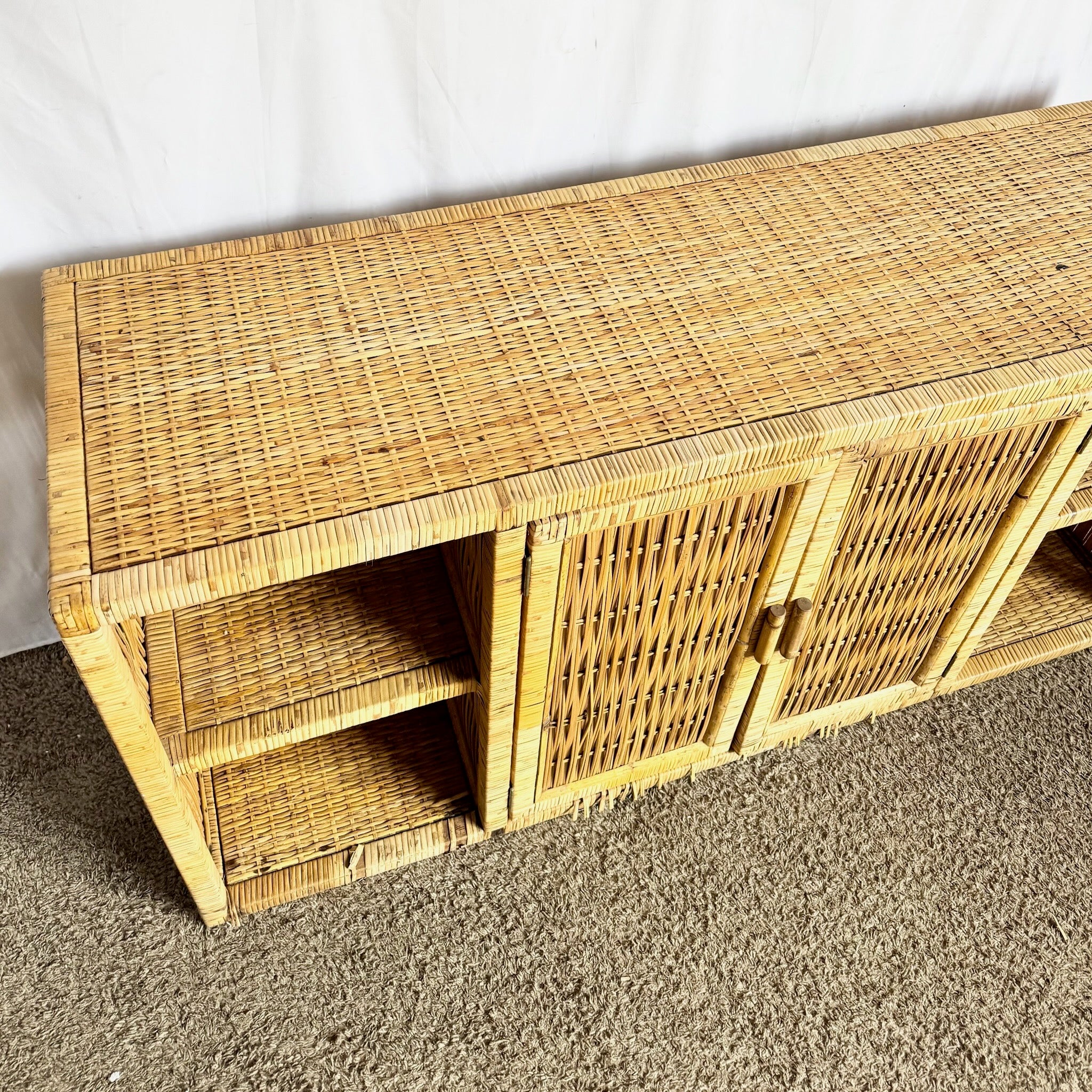 Vintage Boho Chic Wicker Credenza
