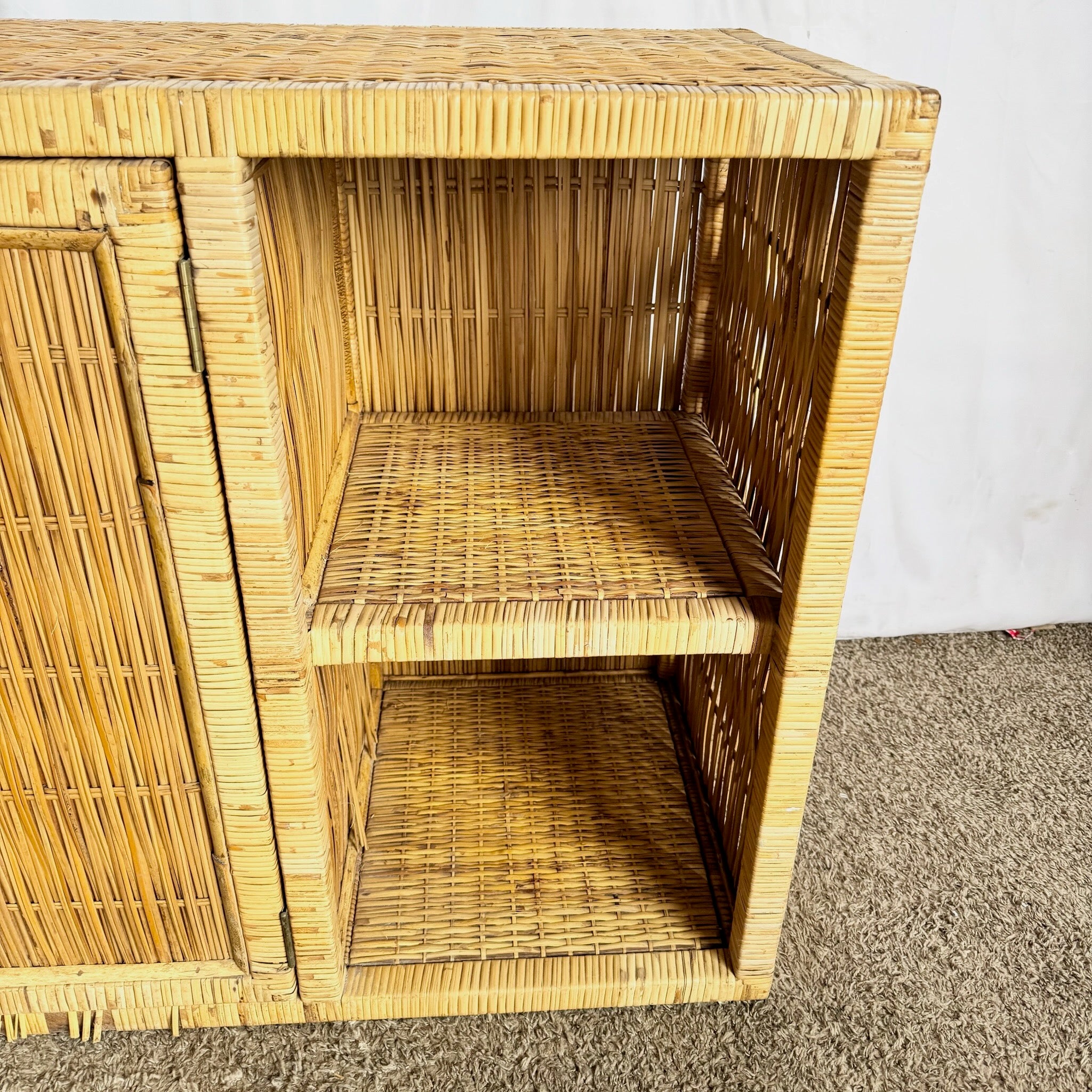 Vintage Boho Chic Wicker Credenza