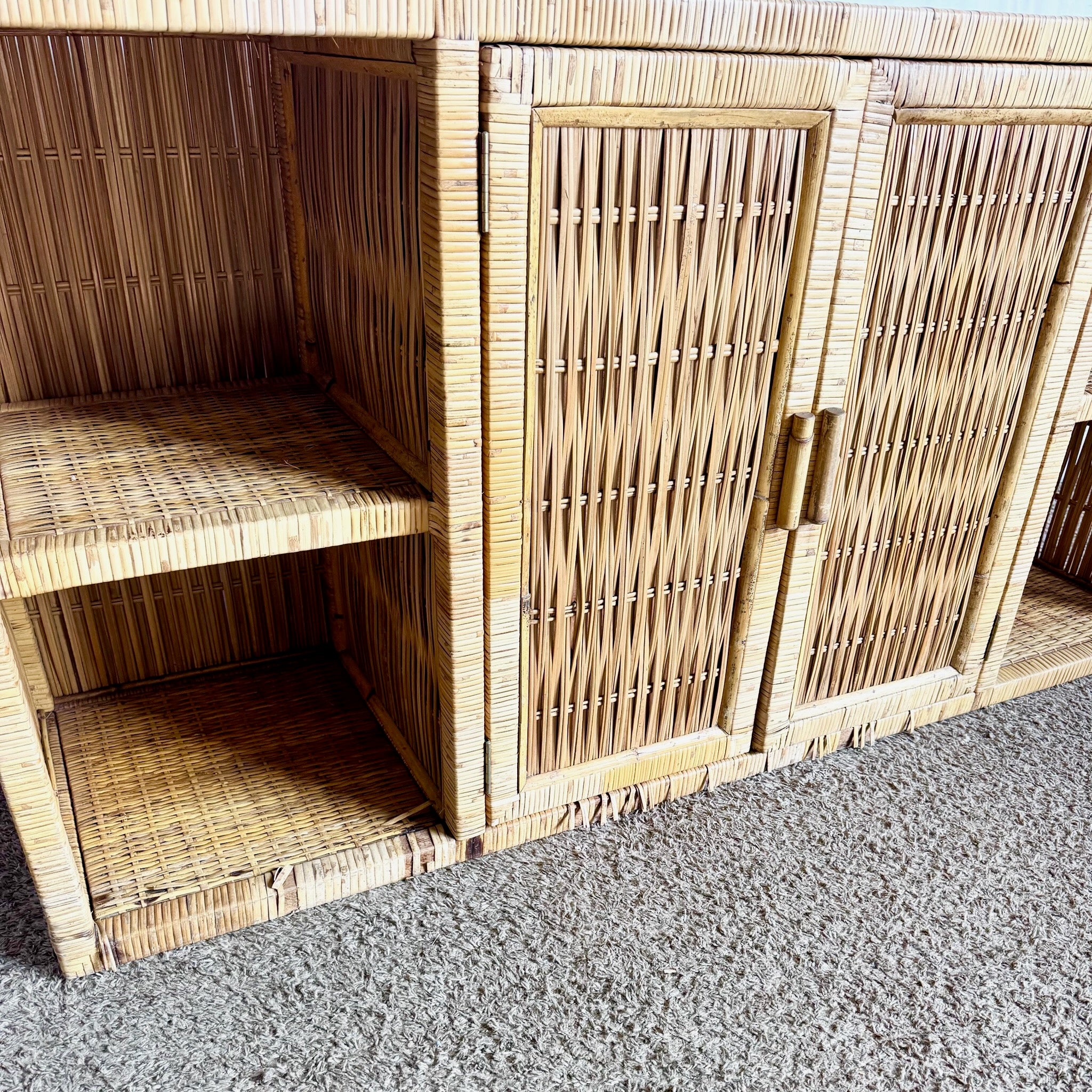 Vintage Boho Chic Wicker Credenza