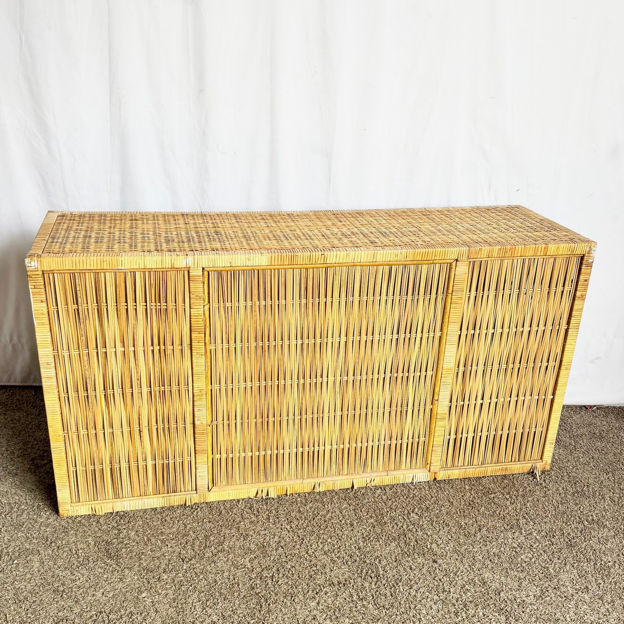 Vintage Boho Chic Wicker Credenza