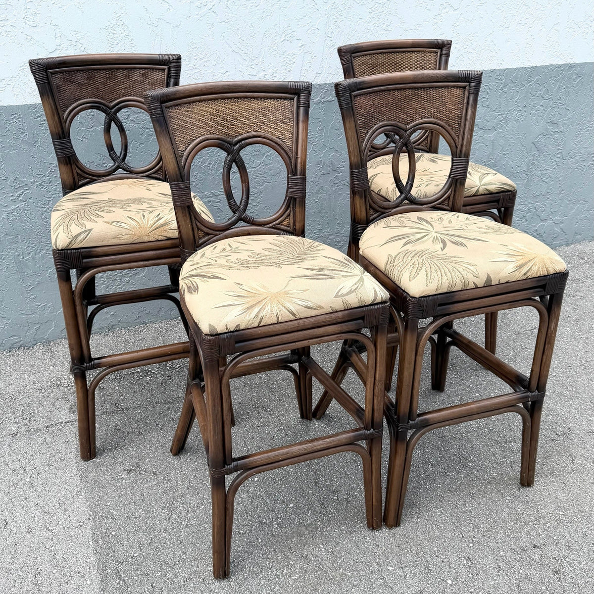 Boho Chic Rattan and Wicker Counter Stools - Set of 4 Dolphin & Flamingo
