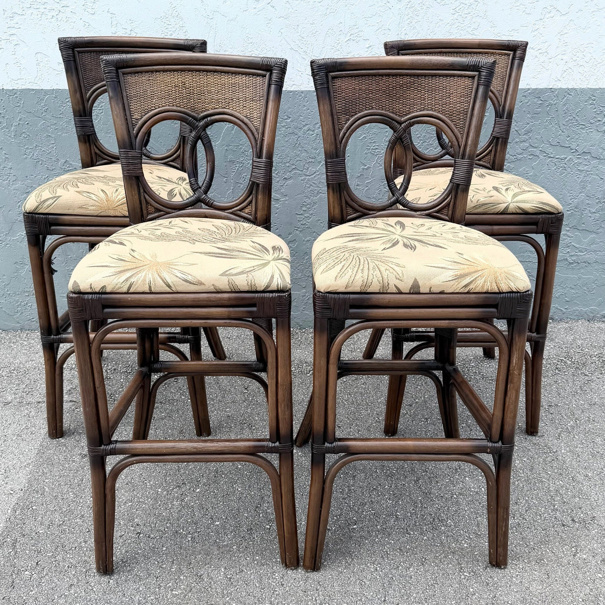 Boho Chic Rattan and Wicker Counter Stools - Set of 4 Dolphin & Flamingo