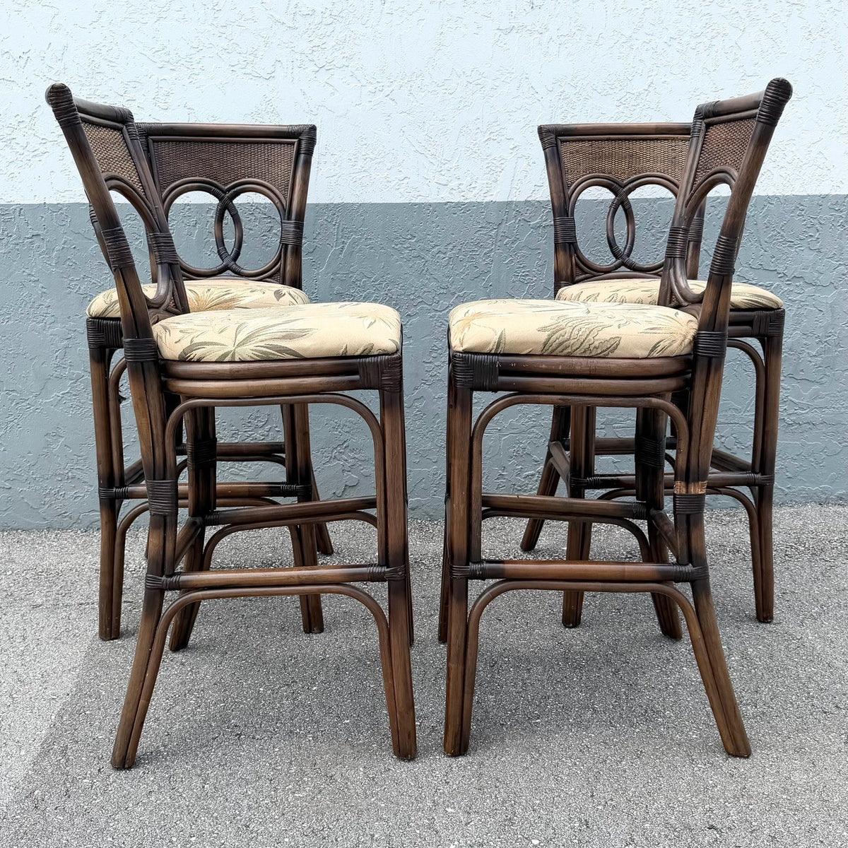 Boho Chic Rattan and Wicker Counter Stools - Set of 4 Dolphin & Flamingo