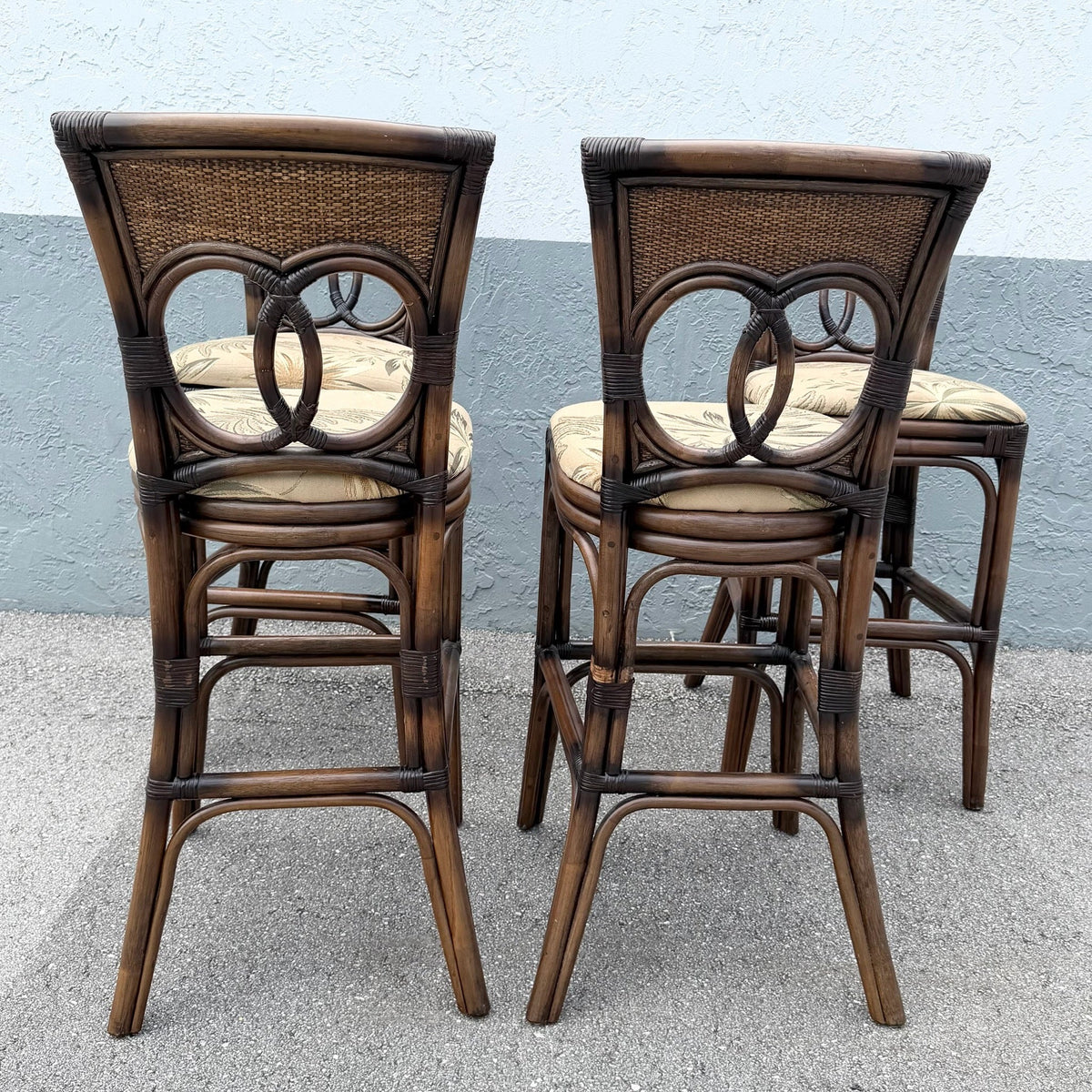 Boho Chic Rattan and Wicker Counter Stools - Set of 4 Dolphin & Flamingo