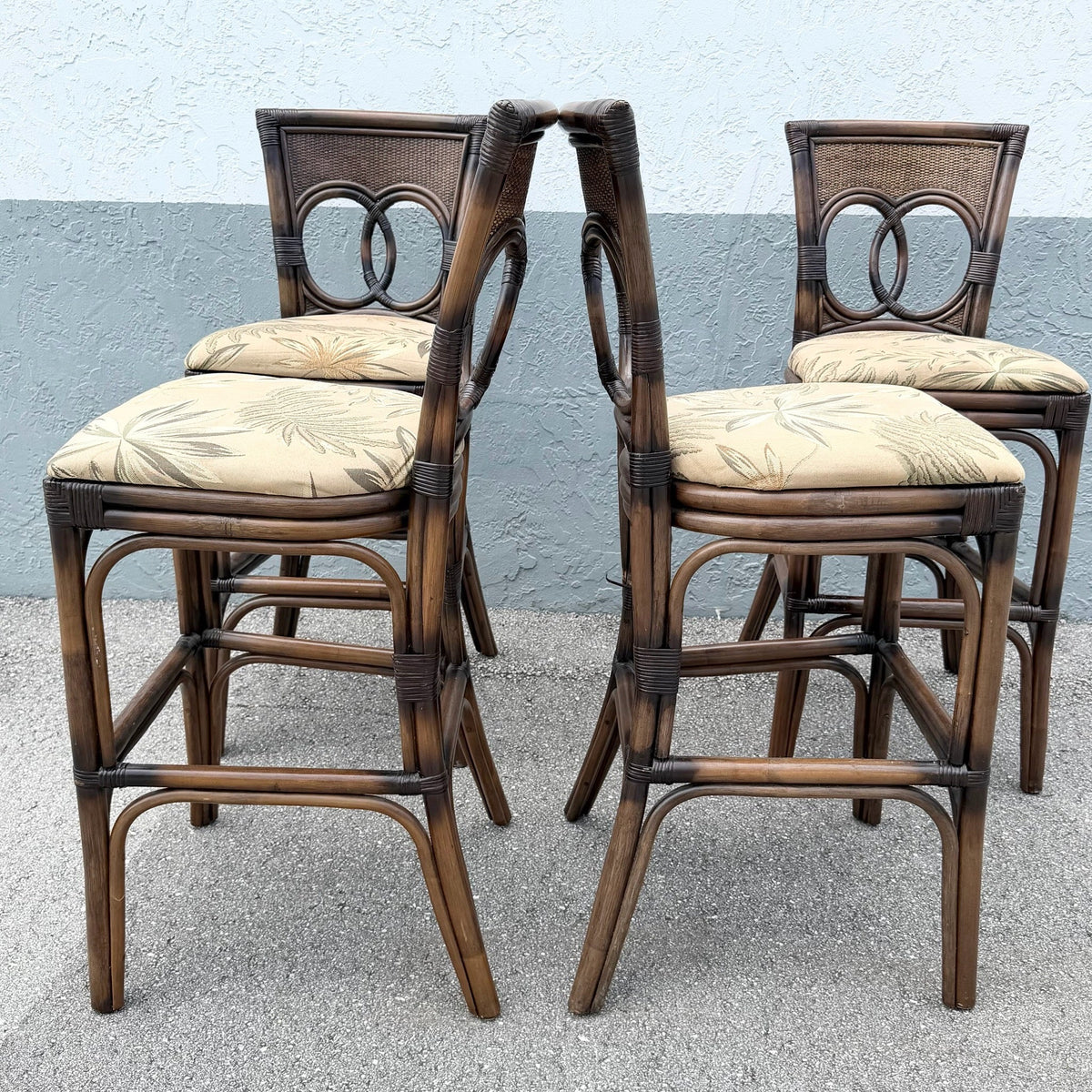 Boho Chic Rattan and Wicker Counter Stools - Set of 4 Dolphin & Flamingo