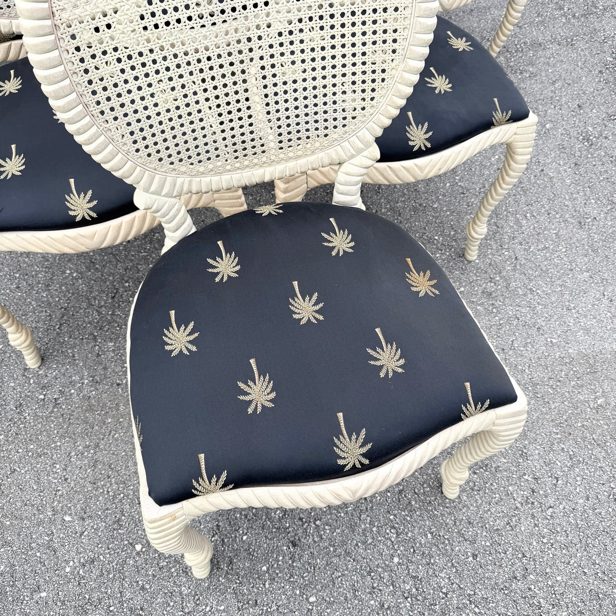 Vintage French Provincial Carved Wood Cane Back Dining Chairs - Set of 6 Dolphin & Flamingo