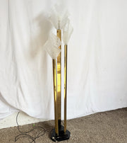 Art Deco Sculptural Acrylic and Brass Torchiere Floor Lamp With Calla Lily-Inspired Shades