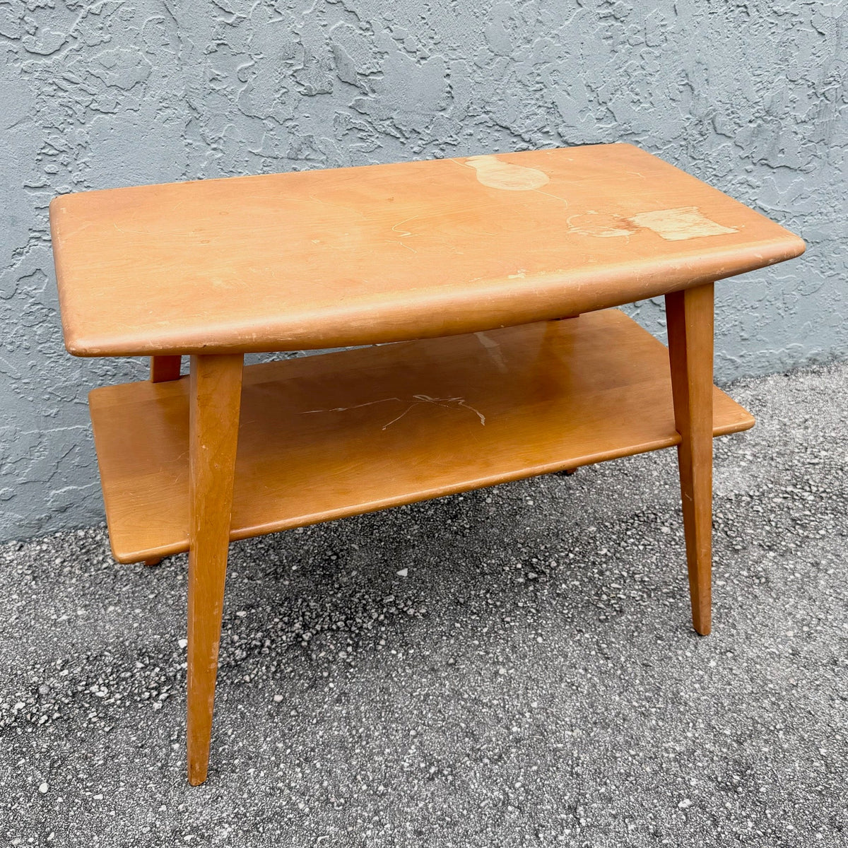 Heywood-Wakefield Two-Tier Mid-Century Modern Side Table Dolphin & Flamingo