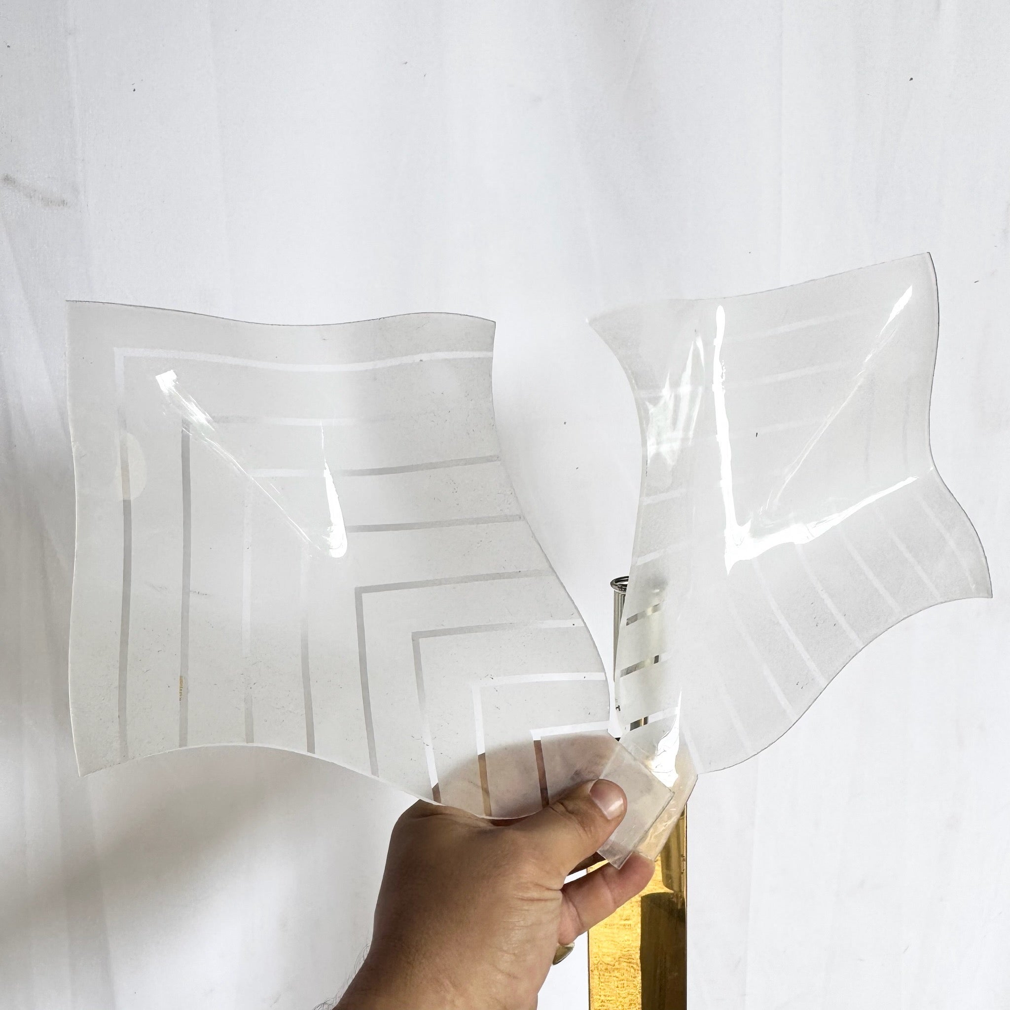 Art Deco Sculptural Acrylic and Brass Torchiere Floor Lamp With Calla Lily-Inspired Shades