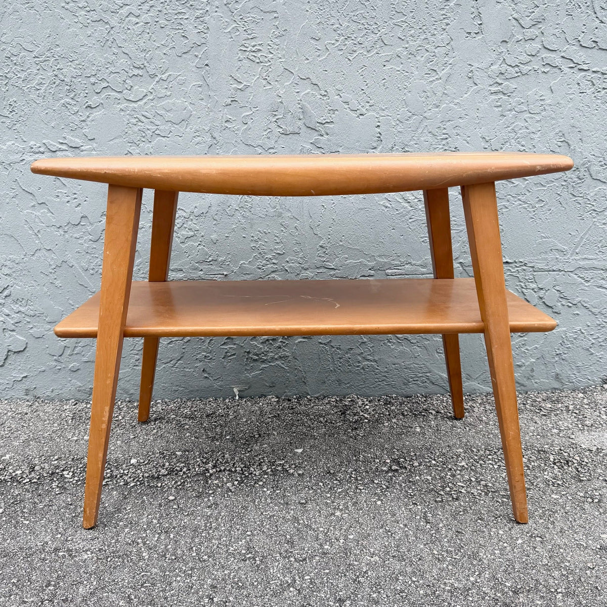 Heywood-Wakefield Two-Tier Mid-Century Modern Side Table Dolphin & Flamingo