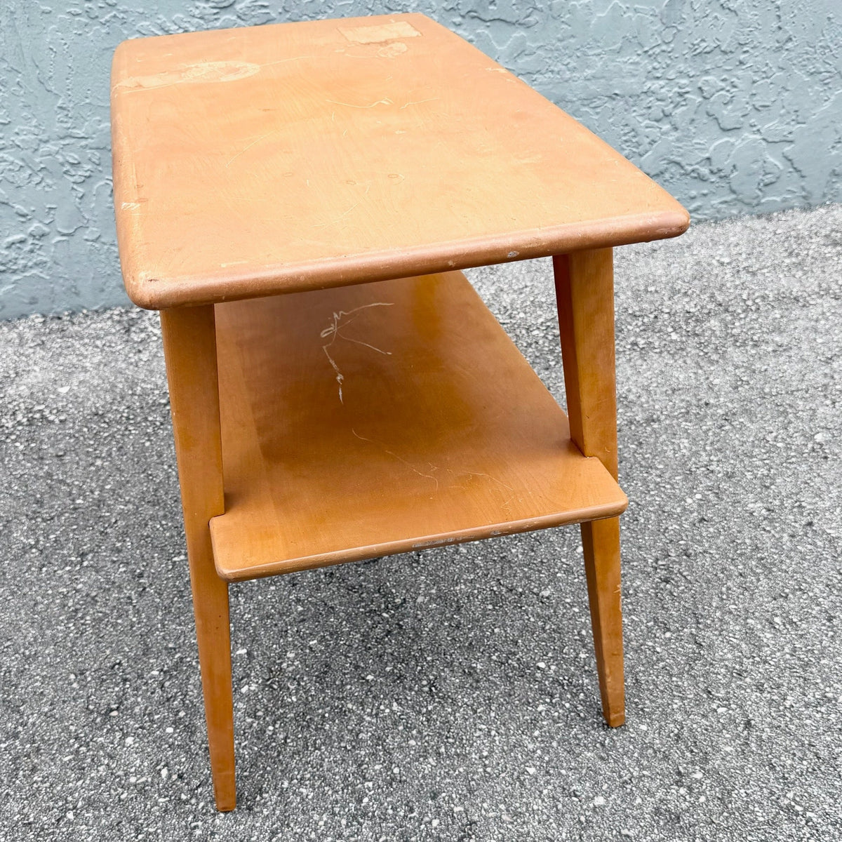 Heywood-Wakefield Two-Tier Mid-Century Modern Side Table Dolphin & Flamingo
