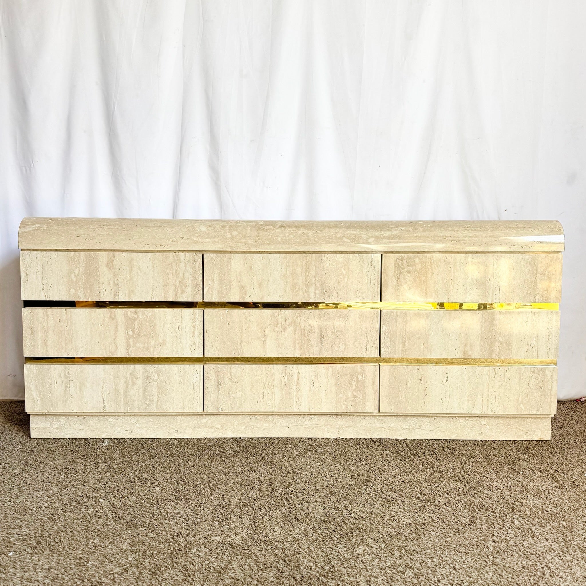 Postmodern Faux Travertine Laminate Waterfall Dresser