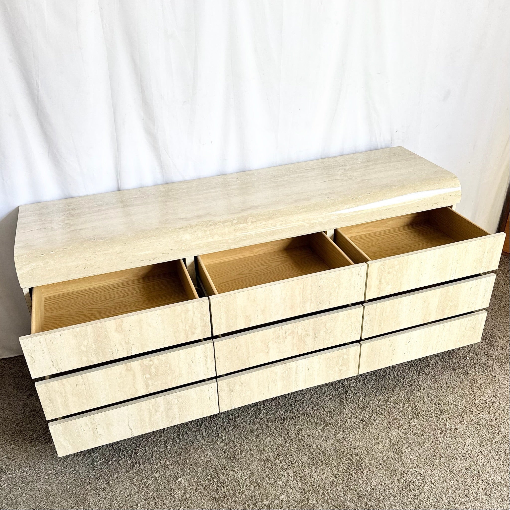 Postmodern Faux Travertine Laminate Waterfall Dresser