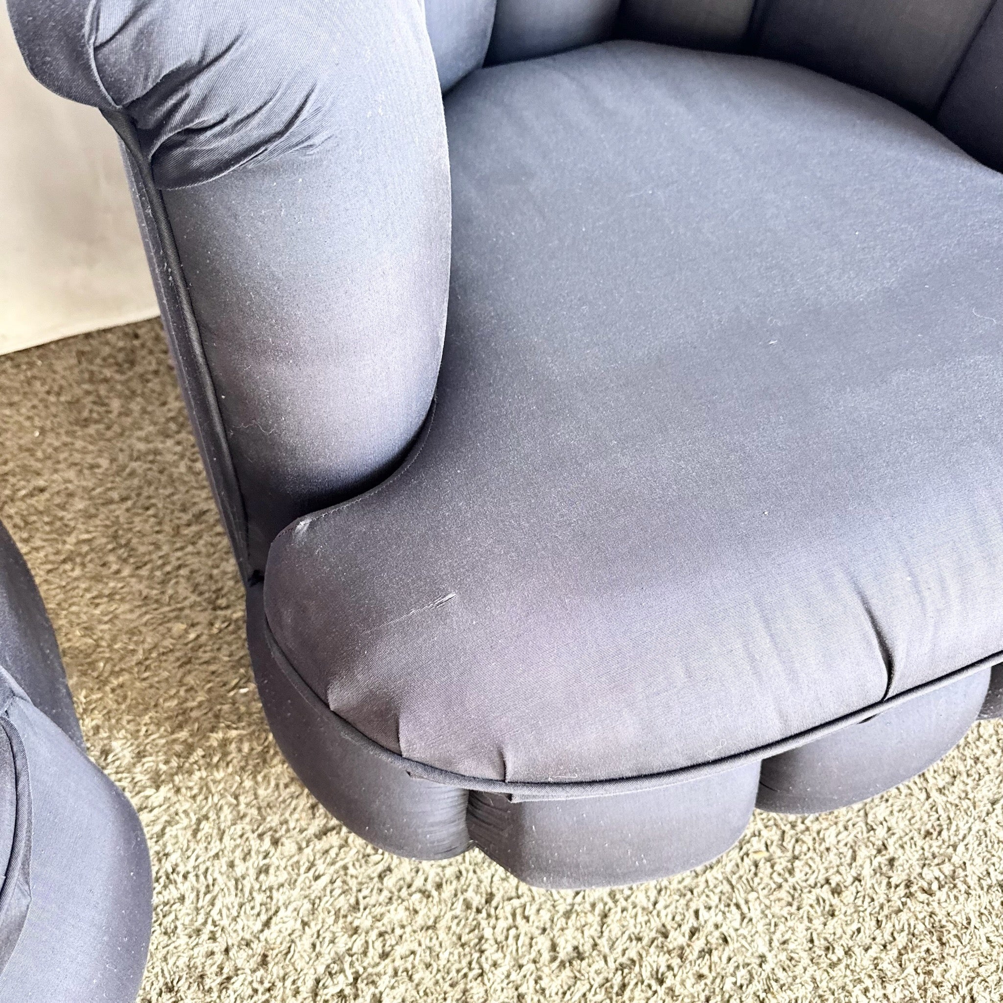 Postmodern Black Clam Shells Swivel Lounge Chairs - A Pair