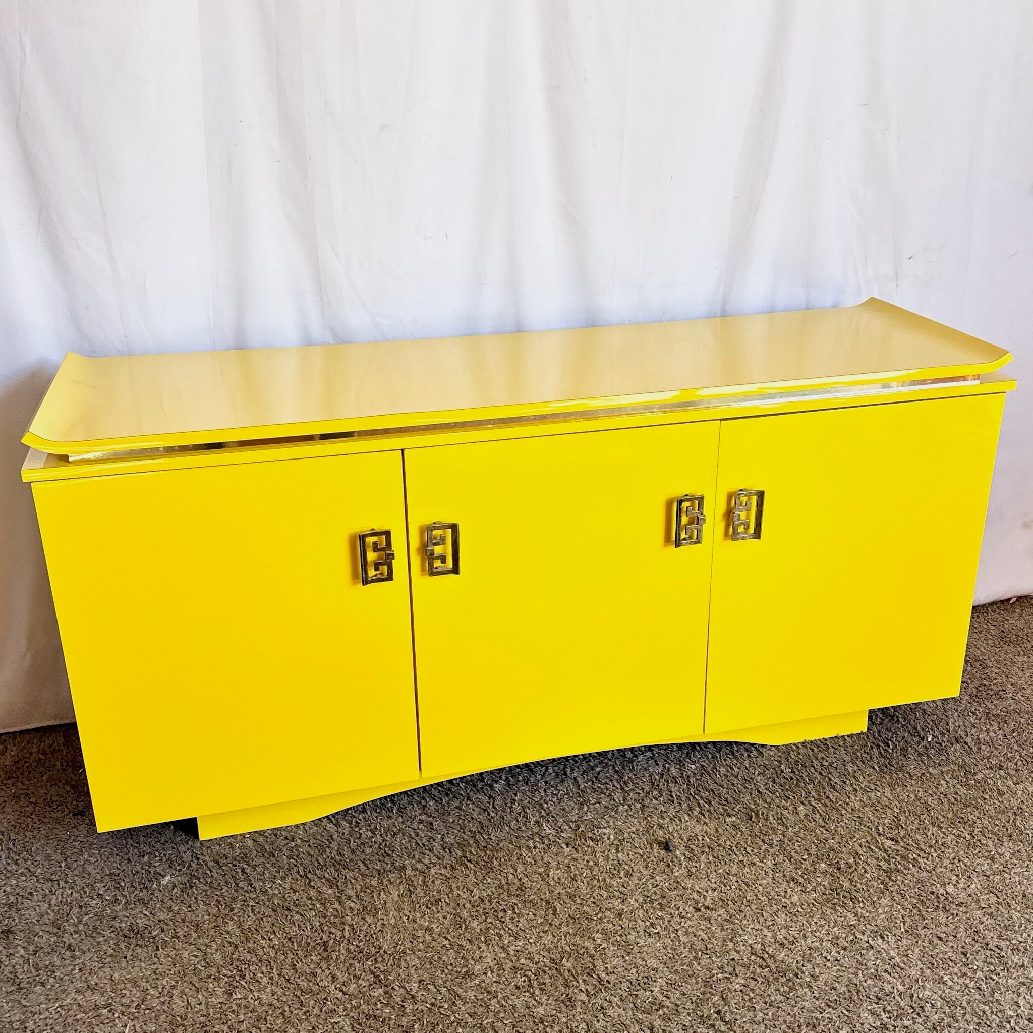 Postmodern Chinoiserie Yellow Lacquer Laminate Credenza