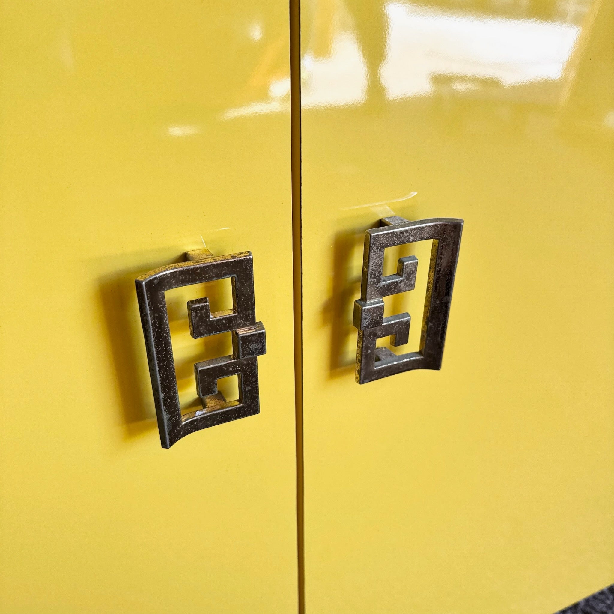 Postmodern Chinoiserie Yellow Lacquer Laminate Credenza