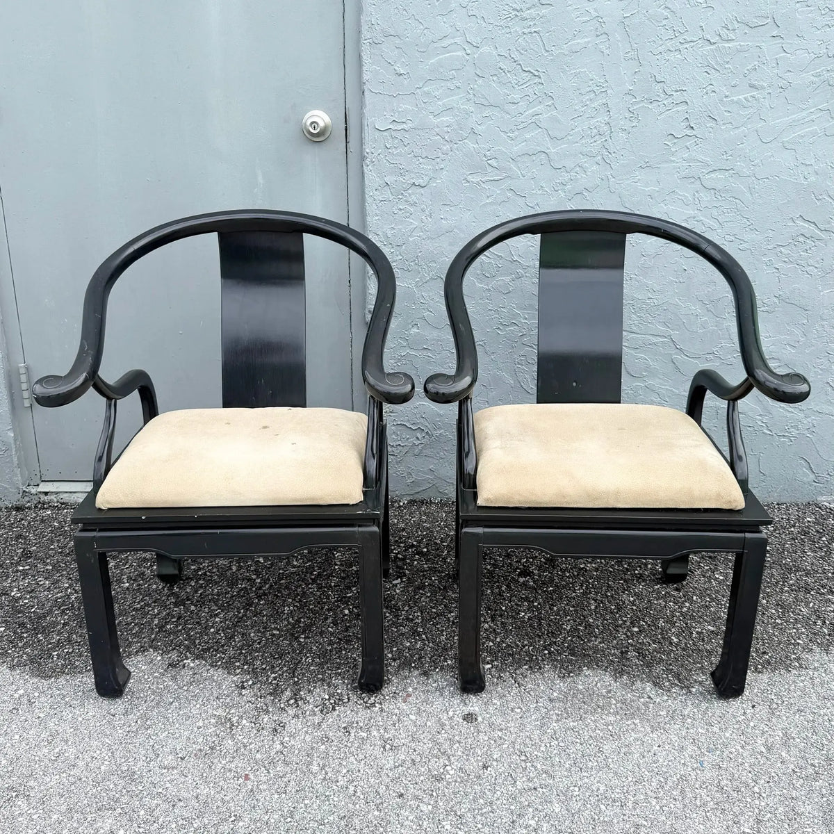 James Mont Style Horseshoe Chairs - A Pair Dolphin & Flamingo