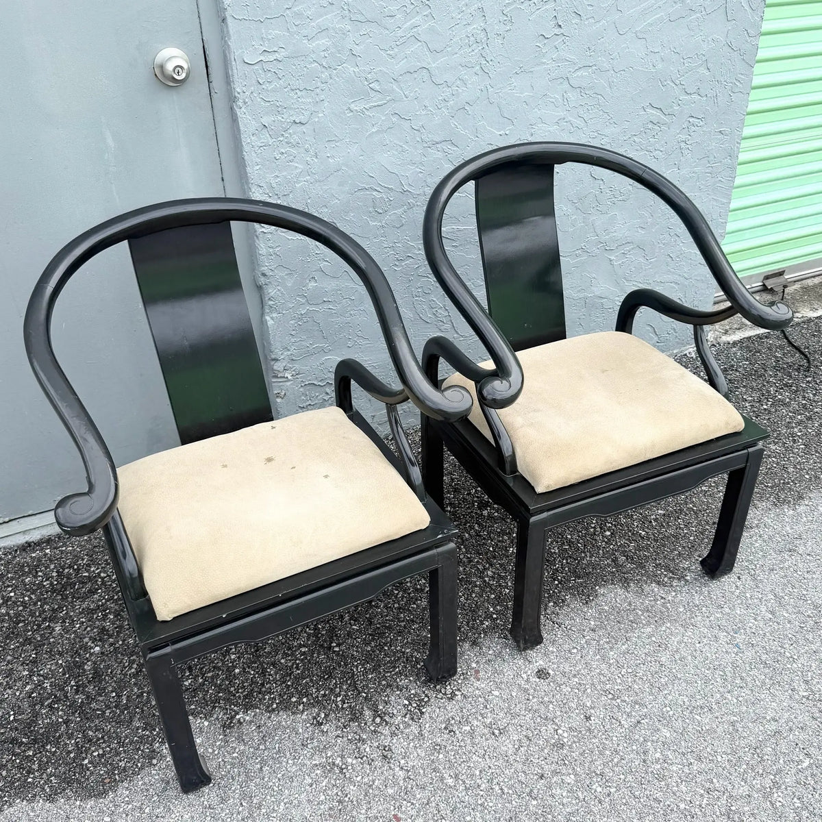 James Mont Style Horseshoe Chairs - A Pair Dolphin & Flamingo