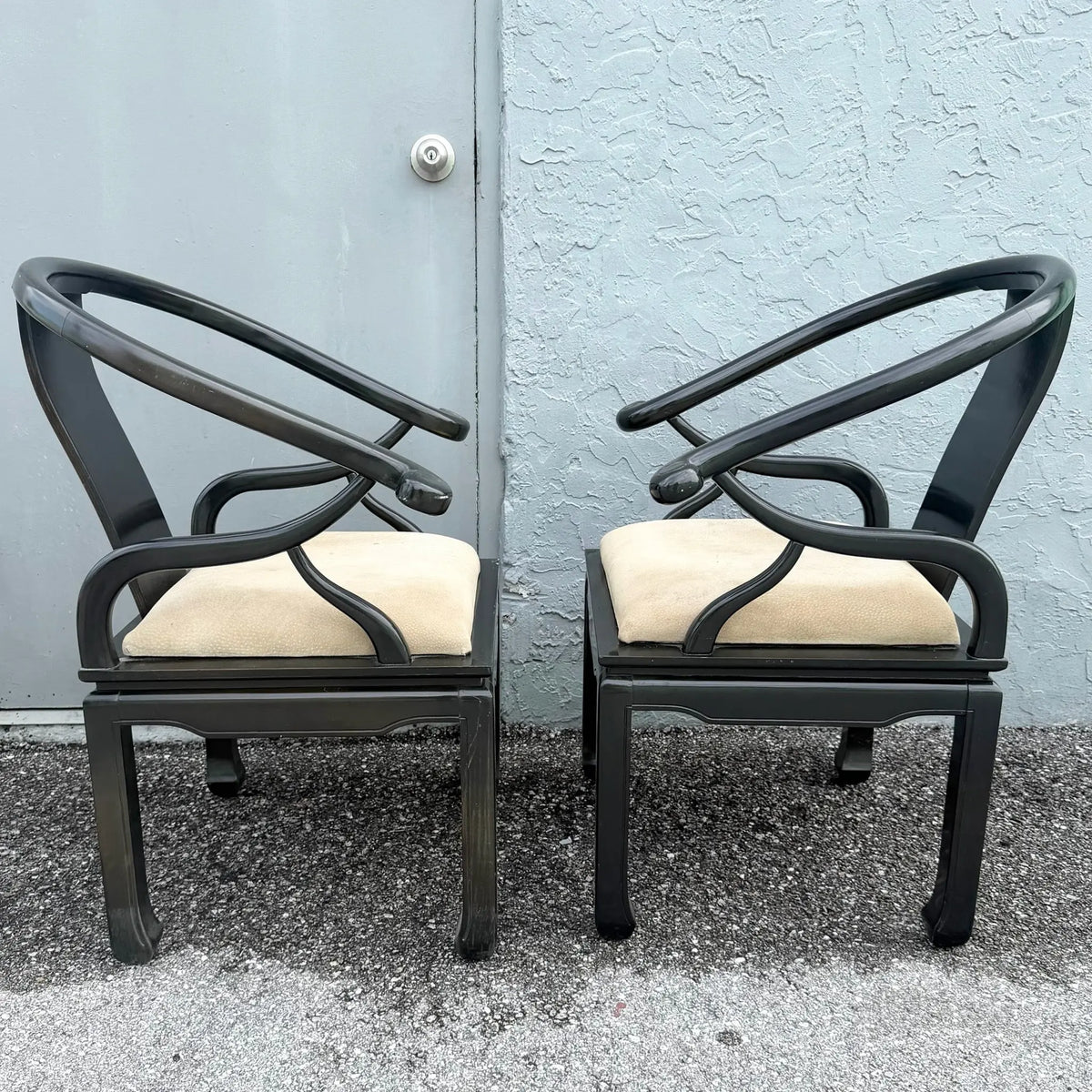 James Mont Style Horseshoe Chairs - A Pair Dolphin & Flamingo