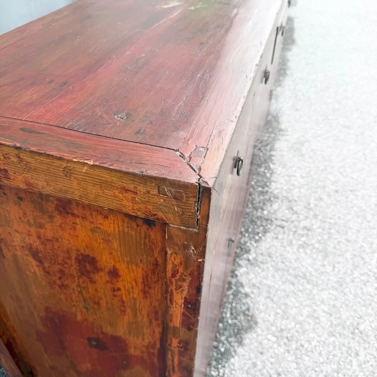 Chinese Red Hand Painted Credenza Wedding Cabinet Dolphin & Flamingo