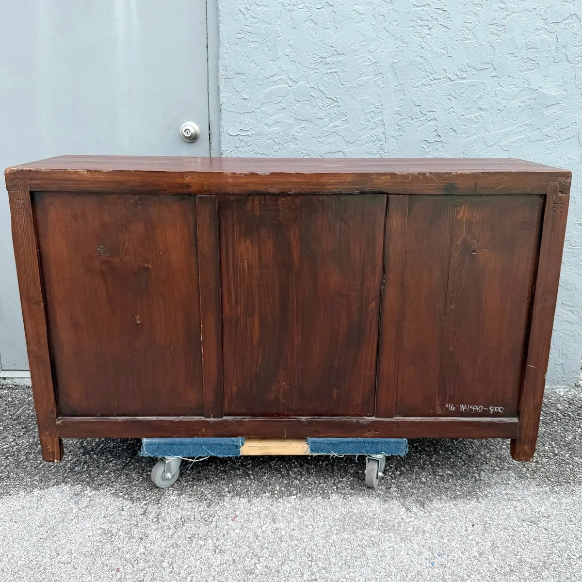 Chinese Red Hand Painted Credenza Wedding Cabinet Dolphin & Flamingo