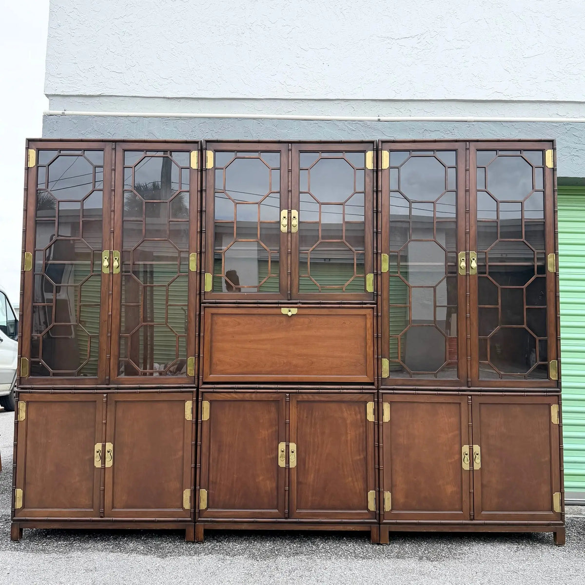 Vintage Campaign Modular Wall Unit Hutch by Baker Knapp Tubbs Dolphin & Flamingo